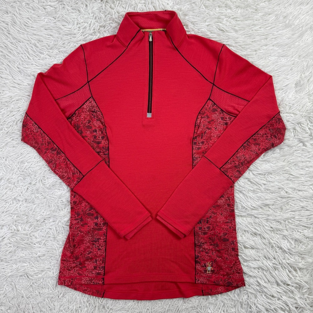 Smartwool Sweater Womens Medium Red PhD 1/2 Zip Pullover Merino Wool Blend M